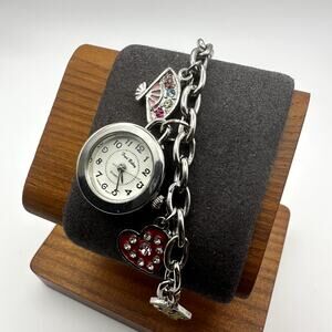 Fred Belay Silver Charm Bracelet Watch Quartz Heart Fan Purse Charms